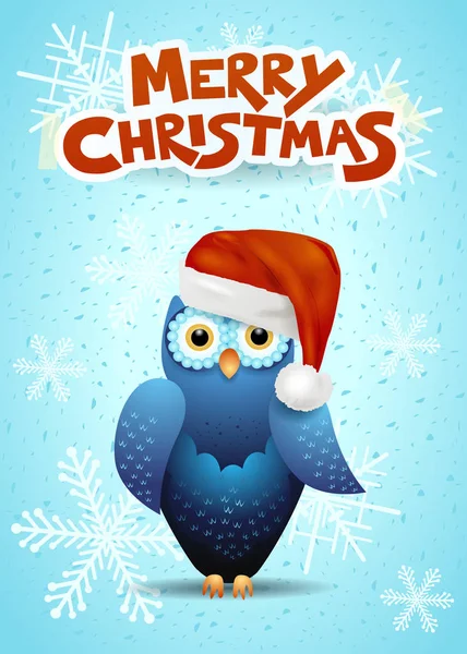 Cartão Natal Com Coruja Bonito Chapéu Papai Noel Ilustração Vetorial —  Vetores de Stock