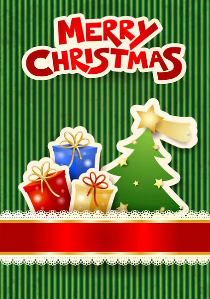 Weihnachtskarte Mit Baum Geschenken Und Text Vektorabbildung Eps10 — Stockvektor