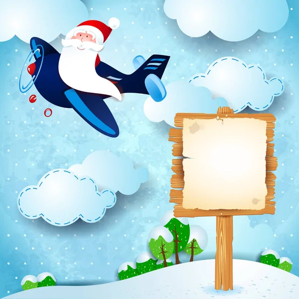 Fond Noël Avec Père Noël Avion Signe — Image vectorielle