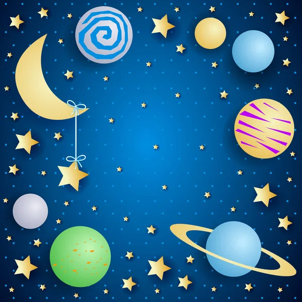 Ilustração Vetorial Céu Noite Com Lua Planetas Espaço Cópia — Vetor de Stock