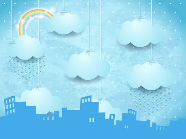 Surreal Landscape Skyline Rain Vector Illustration — Stock Vector