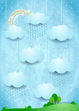 Gerçeküstü Manzara ve bulutlu asma. Vektör çizim