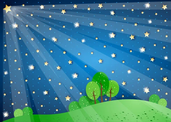 Büyük Yıldız Işıklar Vektör Çizim Ile Gerçeküstü Manzara — Stok Vektör