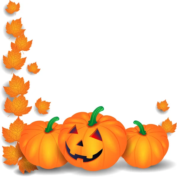 ハロウィン イラストかぼちゃと白い背景の上の葉 — ストックベクタ