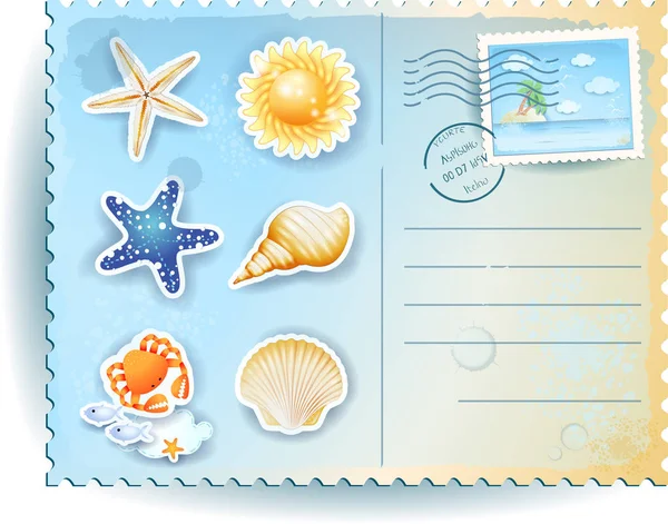 Postal Verano Con Iconos Colores Espacio Copia — Vector de stock