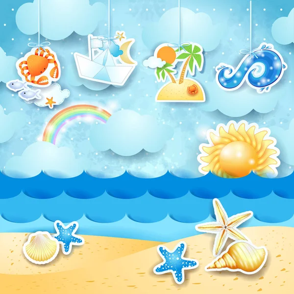 Summer Seascape Hanging Elements Vector Illustration Eps10 — Stock Vector