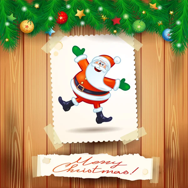 Weihnachtshintergrund Mit Postkarte Und Weihnachtsmann Vektorillustration Eps10 — Stockvektor