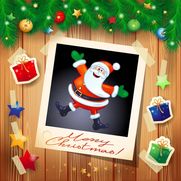 Boże Narodzenie Tło Zdjęcie Szczęśliwy Santa Claus Wektor Ilustracja Eps10 — Wektor stockowy