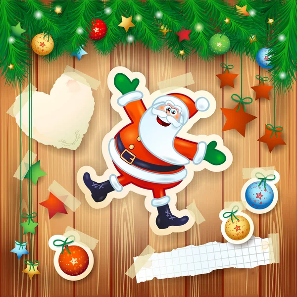 Christmas Background Fir Decorations Happy Santa Vector Illustration Eps10 — Stock Vector