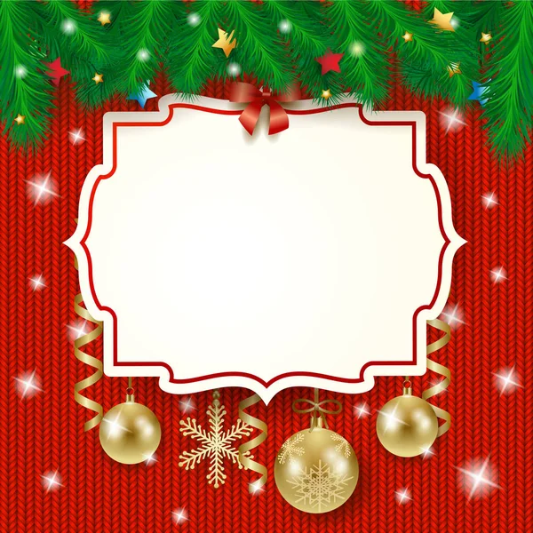 Vánoční jmenovku a ozdoby na pletené pozadí — Stockový vektor