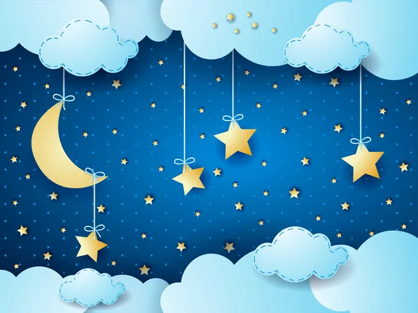 Surreal night, fantasy cloudscape — Stock Vector