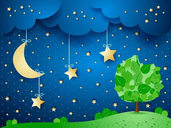 Surreal background with moon and tree — Stock Vector