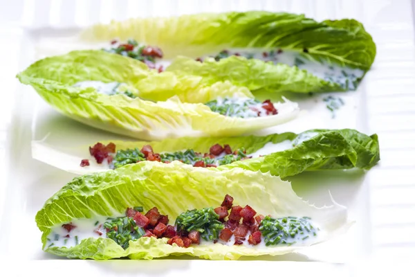 Roman salad with bacon — Stock Photo, Image