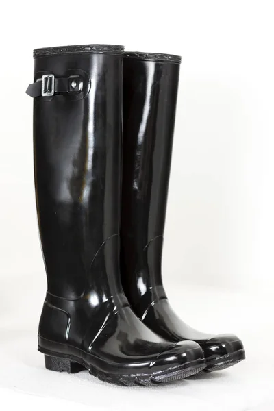 Women's black rubber boots — Stock Photo, Image