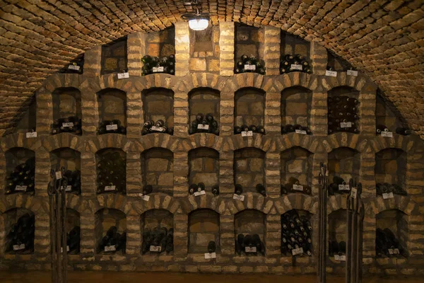 Wine bottles in archive cellar, Ezerjo, Hungary — Stock Photo, Image