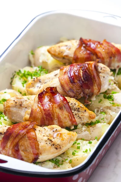 Still life of poultry roulade with bacon — Stock Photo, Image