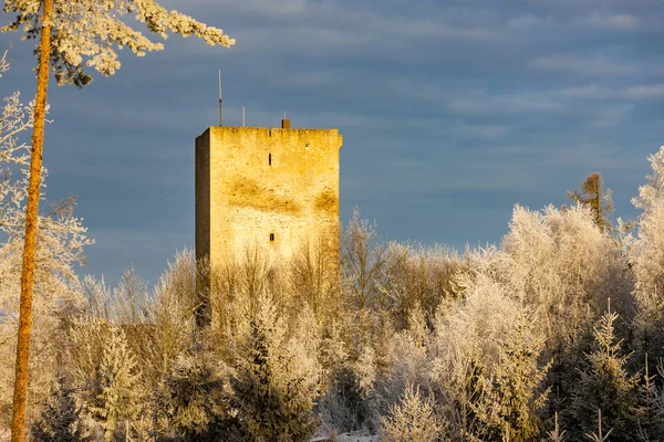 Fagyos reggel Landstejn várában, Csehországban — Stock Fotó