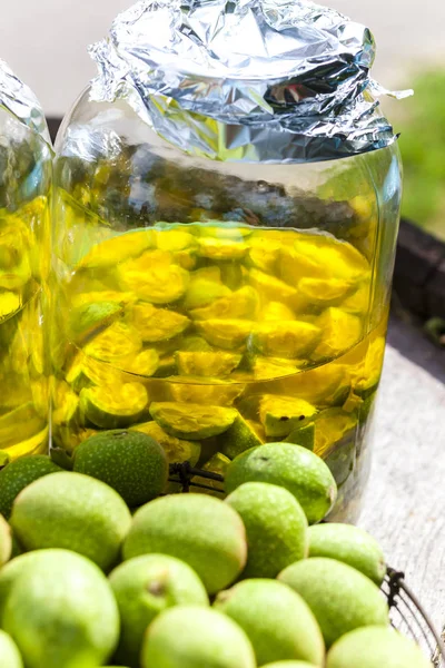 Still life of walnut liqueur — Stock Photo, Image