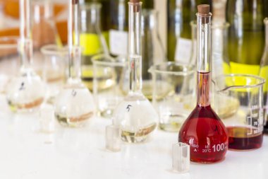 Geleneksel ve modern cihazlı şarap laboratuarı.