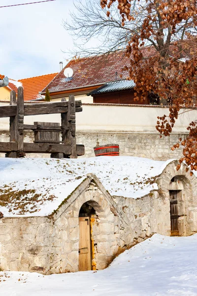 Tradycyjne Piwnice Winne Pobliżu Regionu Sarospatak Tokaj Węgry — Zdjęcie stockowe