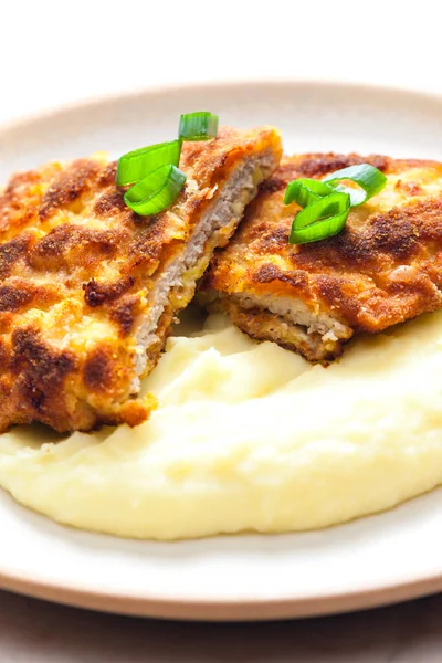 Pork Schnitzel Mashed Potatoes — Stock Photo, Image