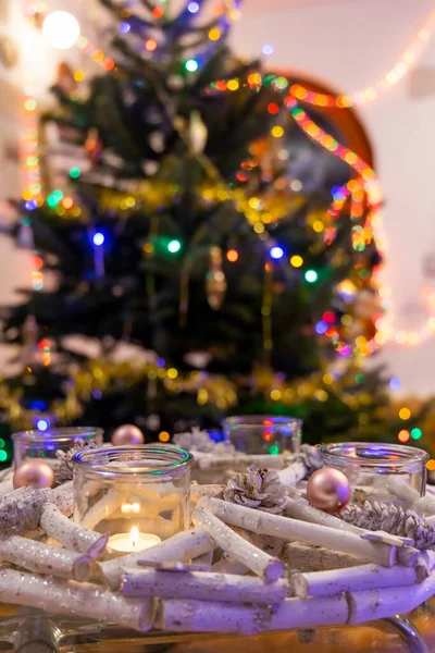 Corona Adviento Moderna Con Árbol Navidad — Foto de Stock