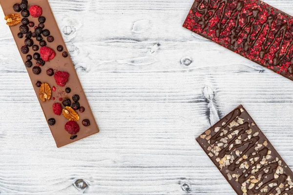 Naturaleza Muerta Chocolate Con Diferentes Tipos Frutas Secas — Foto de Stock