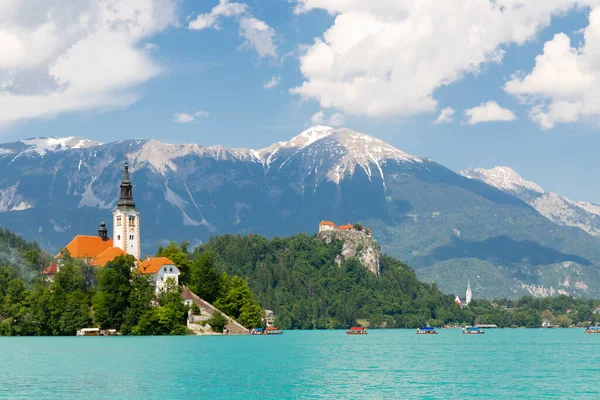 Jezero Bled Horami Slovinsku — Stock fotografie