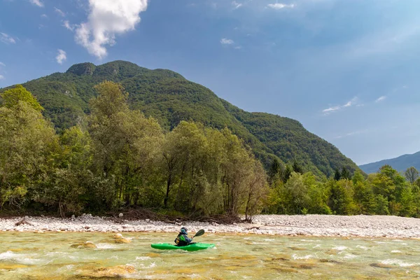 Kajakfahrer Auf Dem Fluss Soca Slowenien — Stockfoto
