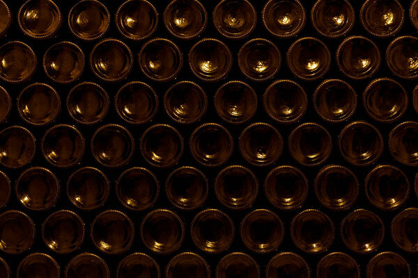 Area of stacked wine bottles in wine cellar, South Moravia Czech Republic