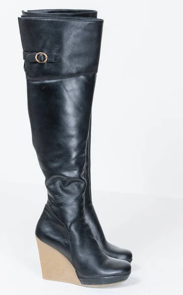 Stylish Woman Black Dress Wearing Overknee Boots — Stock Photo, Image