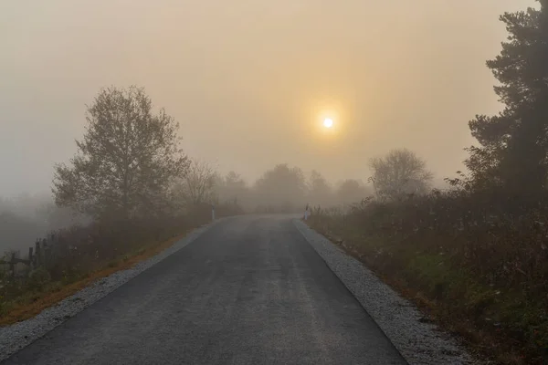 Carretera Con Salida Del Sol Norte Hungría — Foto de Stock