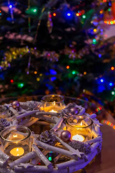 modern advent wreath with christmas tree