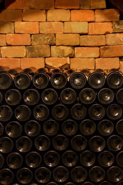 Área Garrafas Vinho Empilhadas Adega Morávia Sul República Checa — Fotografia de Stock