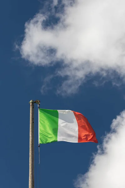 Italian Flag Blowing Wind Blue Sky — Stock Photo, Image