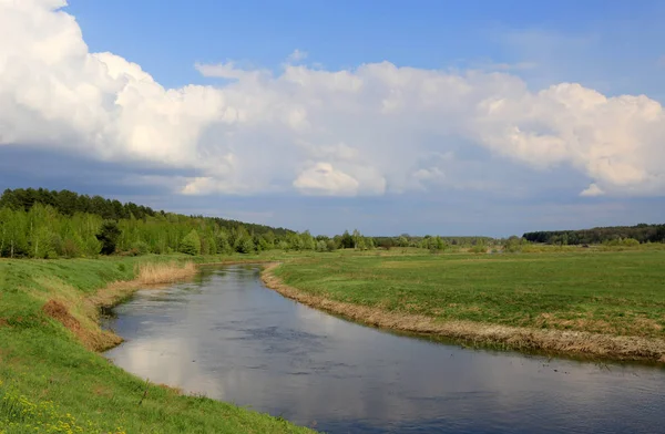 Nice Spring Landscape River Clouds — Stock Photo, Image