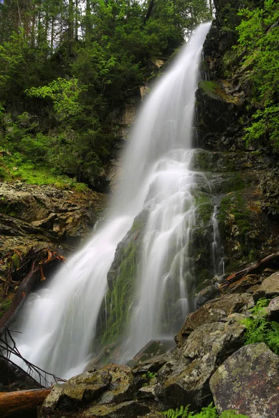 Vattenfall Intatras Mountain Grön Skog Slovakien — Stockfoto