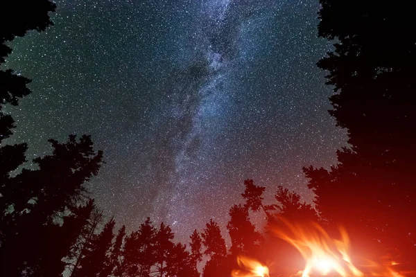 Vía Láctea Galaxia Cielo Nocturno Fogata Oscuridad —  Fotos de Stock