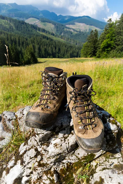 Hiker Чоботи Камінь Горах — стокове фото