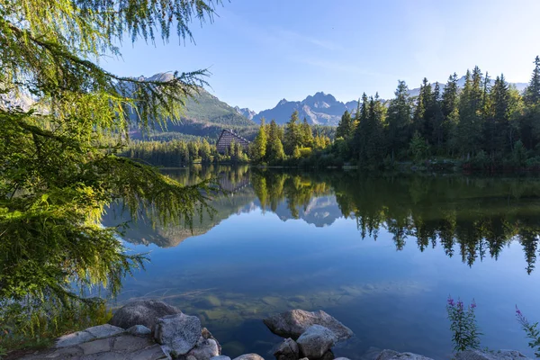 Morgenszene Großen See Den Bergen Tatra Der Slowakei — Stockfoto
