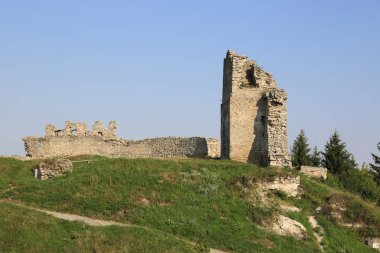Ruine eski kalenin yeşil tepede, Ukrayna