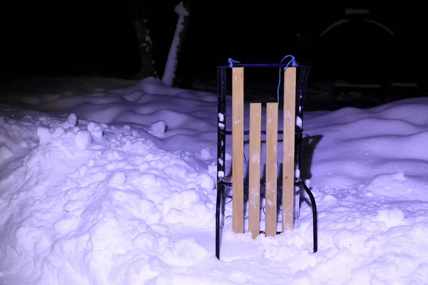 Abstract Sled Snow Lighted Night — Stock Photo, Image