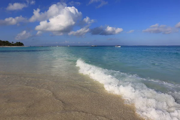 Solrik morgen på havets strand – stockfoto