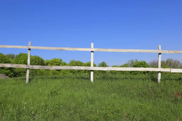 Wooden Fence Green Meadow — Stock Photo, Image