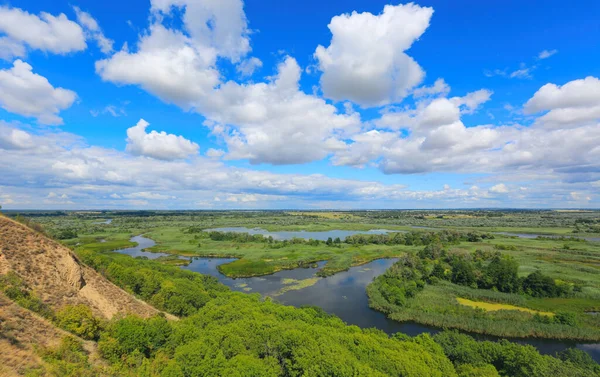 Szép Nyári Táj Dombos Lejtővel Delta Folyó Felett Vegyük Ukrajnában — Stock Fotó