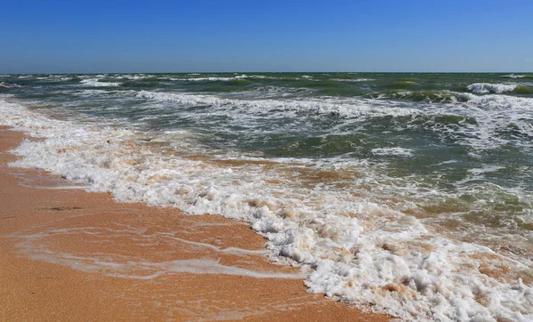 Stormen Havet Sommarlandskap Med Skum Gul Solig Havsstrand — Stockfoto