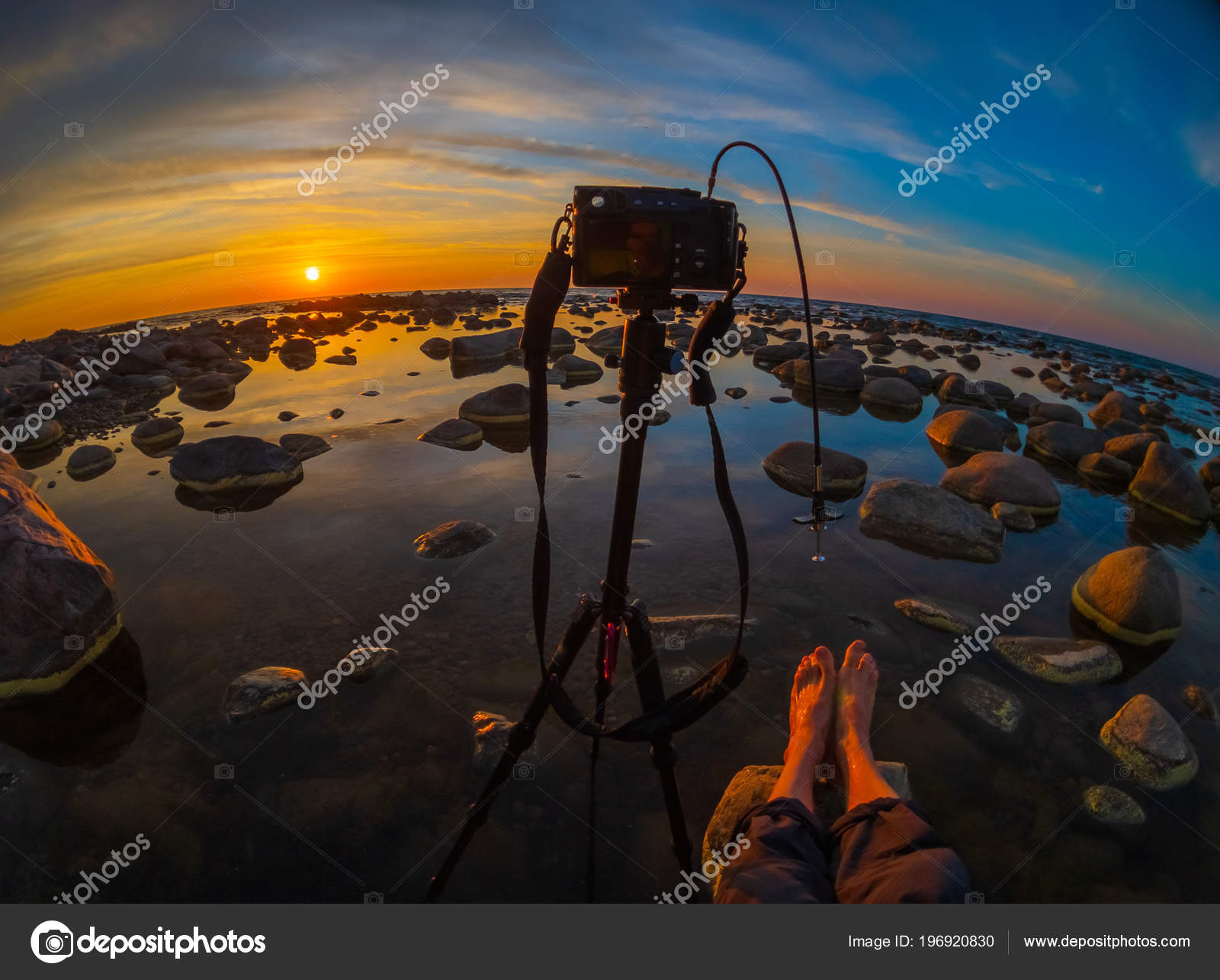 Photographe Prendre Des Photos De Beau Coucher De Soleil En