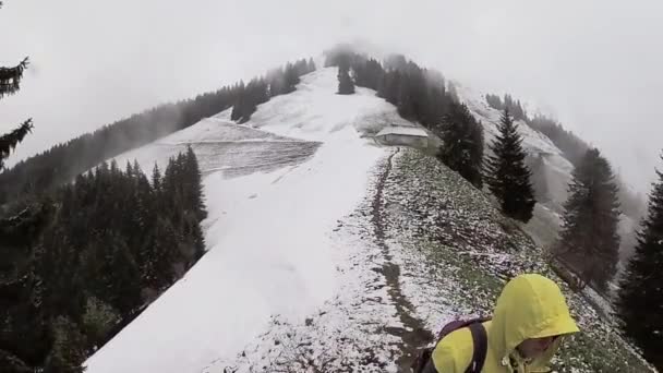 Randonneur seul trekking en Suisse Alpes montagnes — Video