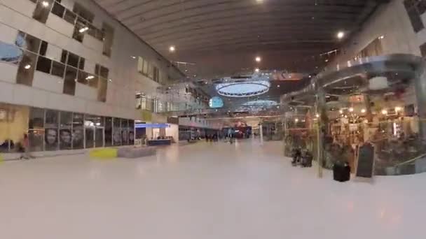 POV of riding an electric scooter in the technopark Skolkovo interior — Stock Video