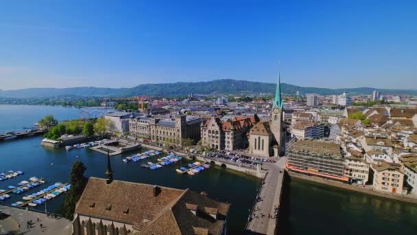 Aerial panorama of the historic center of Zurich — Stock Video